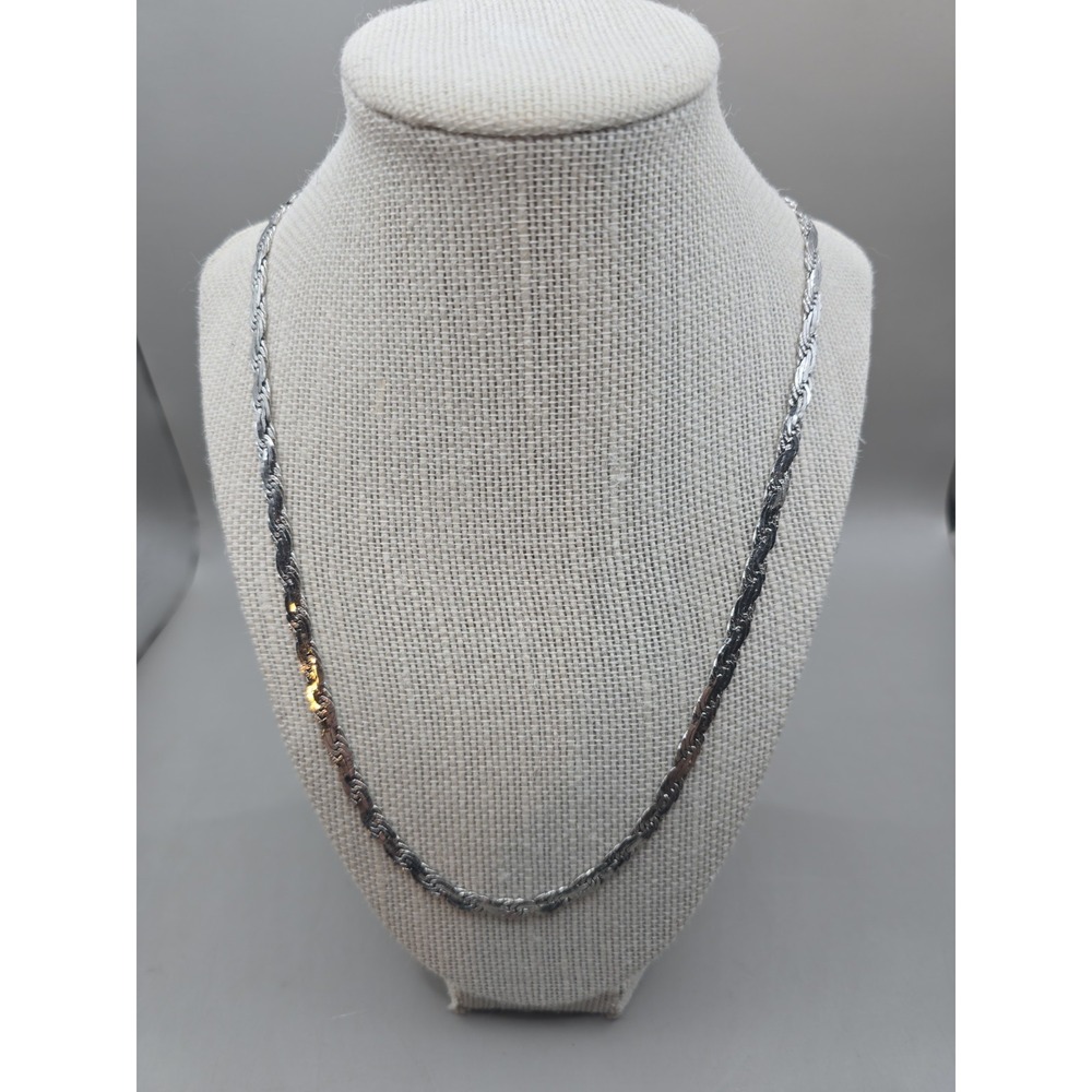 Vintage 1970s Trifari Silver Tone Diamond Cut Rope Chain Necklace Princess 24"